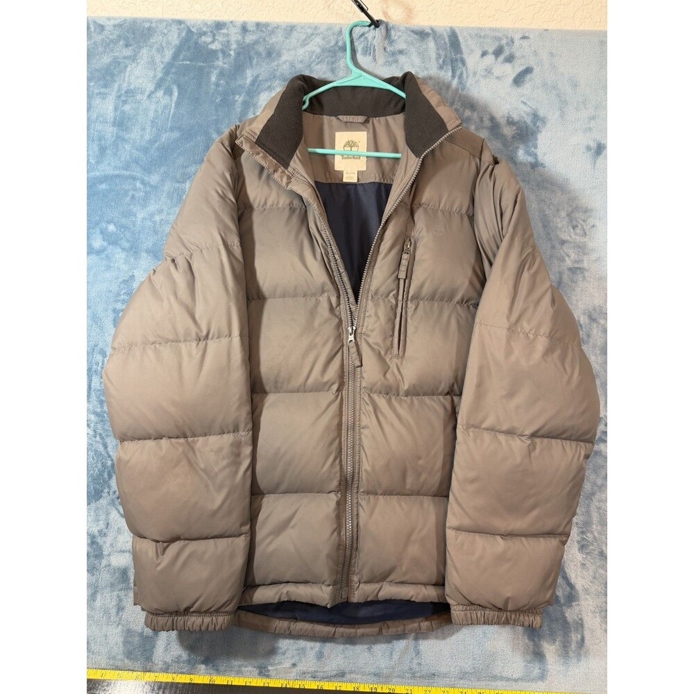 Timberland Mens XL Down Puffer Jacket Gray Full Zip Insulated Heavy Winter Coat